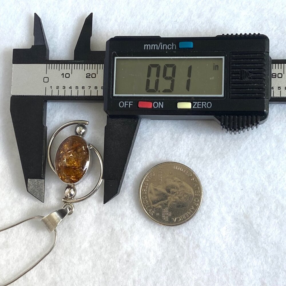 Sterling Silver 950 Mexico Geometric Oval Baltic Amber Pendant Necklace 18" - Picture 16 of 16
